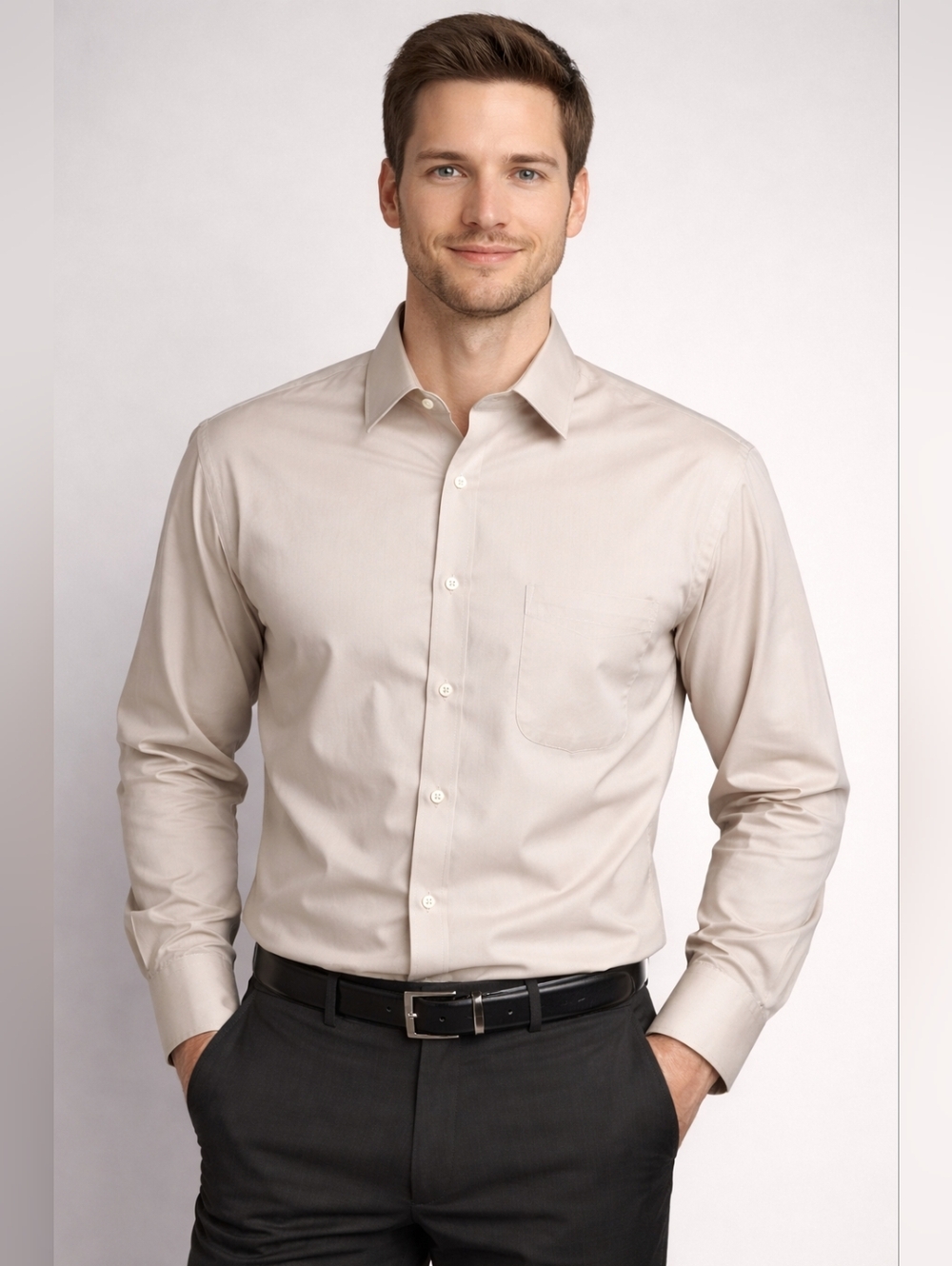 THE FLEXX Men's Long-Sleeve Dress Shirt in Light Beige M Mage In Italy